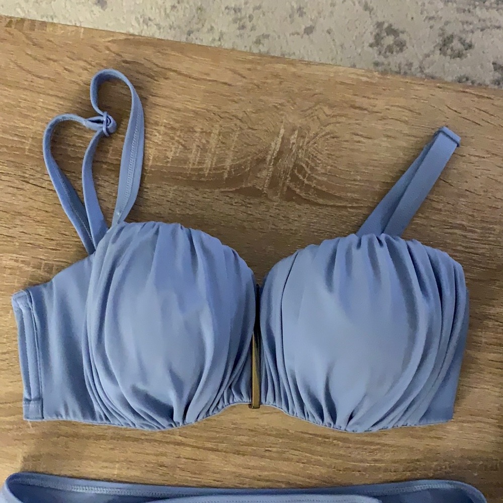 Blue bikini with gold hardware
